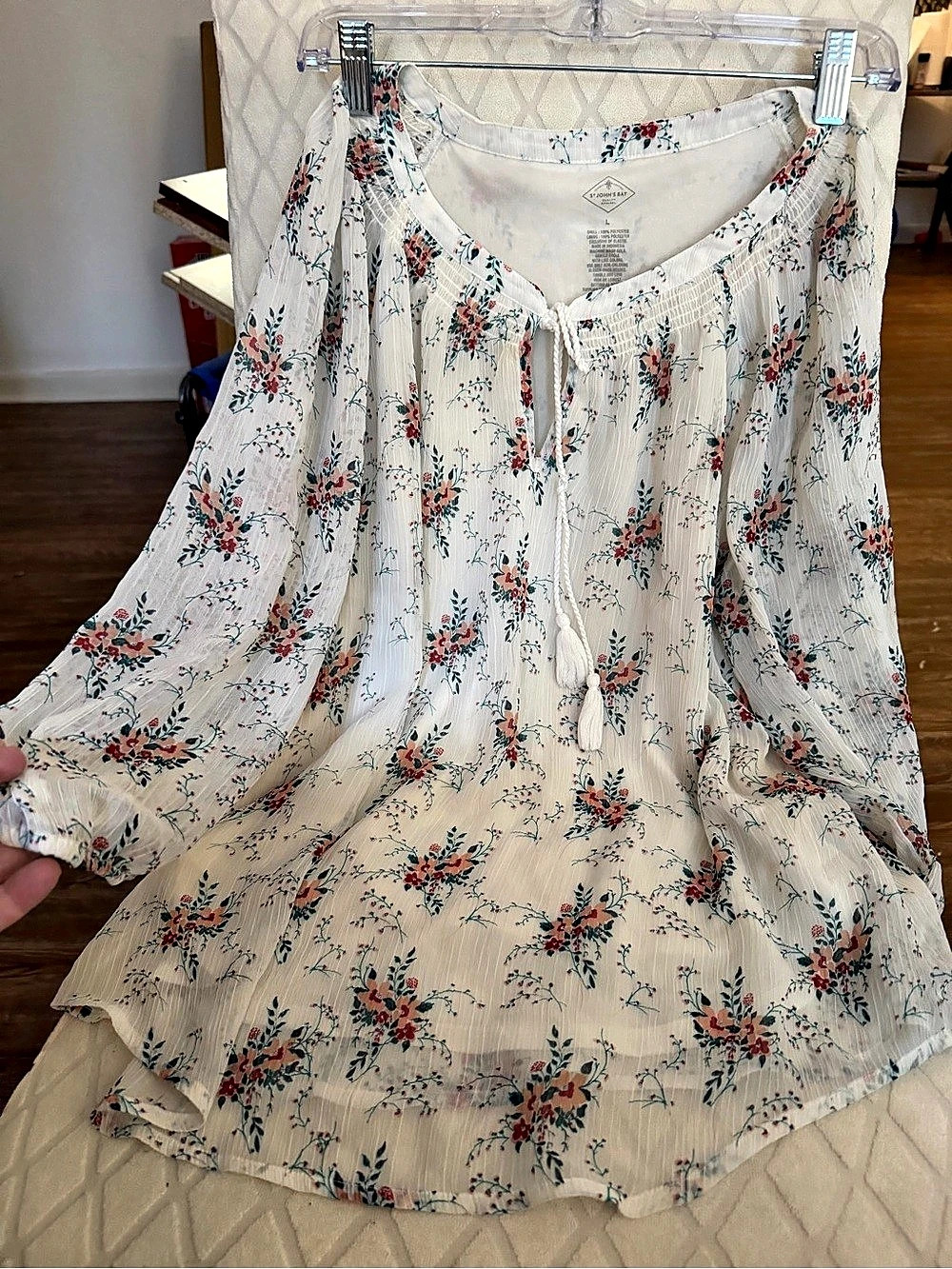 St. John's Bay Floral Tunic Top in White & Blue
